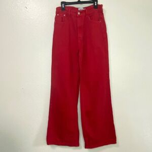 Princess Polly Top Model Red Wide Leg High Rise Cotton Denim Jeans Size US 4